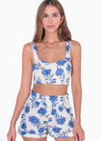 Crop top de tiras con escote de corazón y estampado de flores color marfil para mujer - Flashy