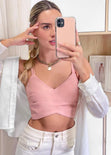 Crop top de tiras con escote en v color rosado para mujer - Flashy