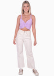 Crop top de tiras con escote entorchado color lila, morado para mujer - Flashy