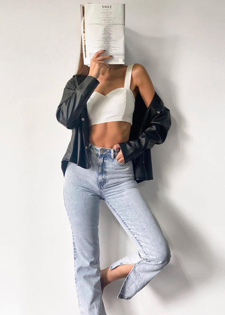 Crop top de tiras con escote corazón color blanco, marfil para mujer - Flashy