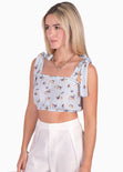 Crop top de tiras con estampado de flores color azul para mujer - Flashy