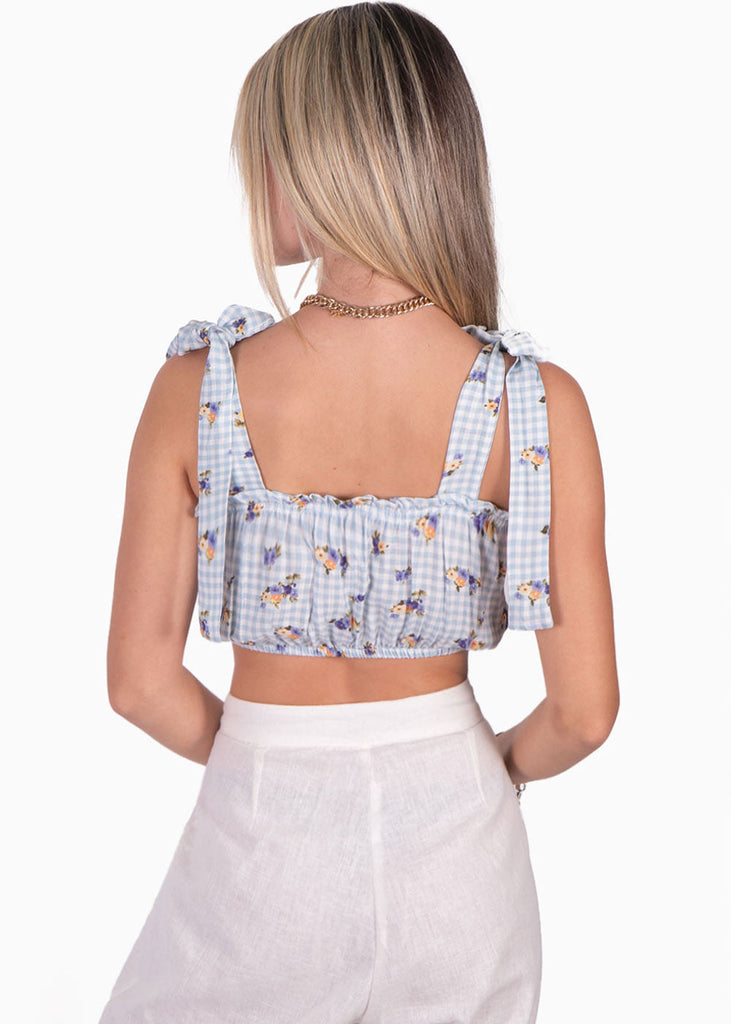 Crop top de tiras con estampado de flores color azul para mujer - Flashy