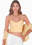 Crop top de tiras con recogido en frente color amarillo para mujer - Flashy