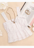 Crop top de tiras en ojalillo con escote cuadrado color blanco, marfil para mujer - Flashy