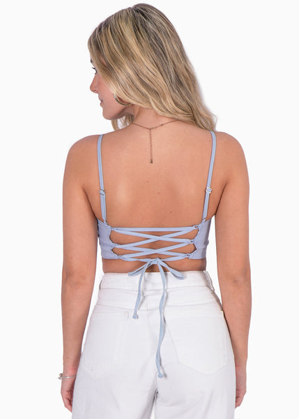 Crop top de tiras tipo corset color azul para mujer - Flashy