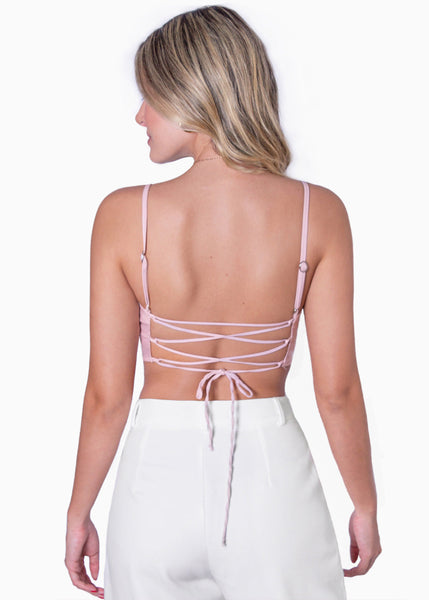 Crop top de tiras tipo corset color rosado para mujer - Flashy