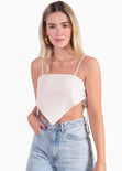 Crop top de tiras tipo pañoleta color beige para mujer - Flashy