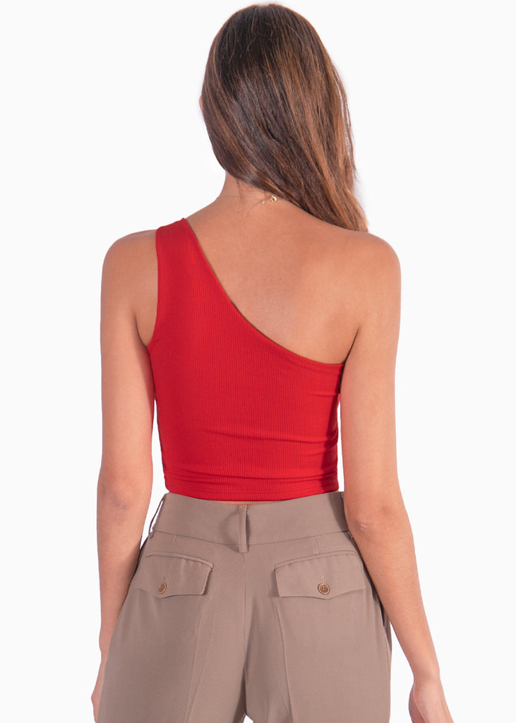 Crop top de un solo hombro color rojo para mujer - Flashy