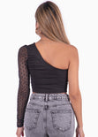 Crop top de un solo hombro color negro para mujer - Flashy
