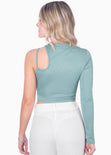 Crop top de un solo hombro con cut out color verde para mujer - Flashy