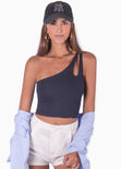 Crop top de un solo hombro color azul para mujer - Flashy