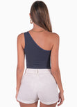 Crop top de un solo hombro color azul para mujer - Flashy