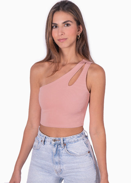 Crop top de un solo hombro color rosado para mujer - Flashy
