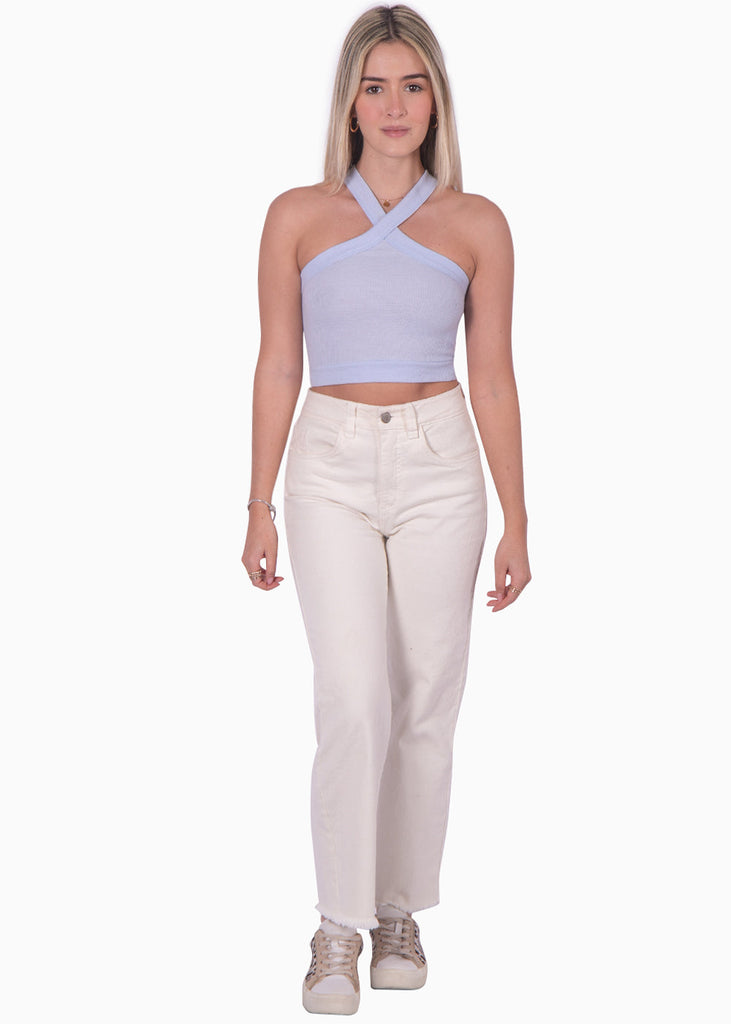 Crop top halter de tiras color azul para mujer - Flashy