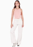 Crop top halter sin mangas y con cruce en espalda color rosado color rosado para mujer - Flashy