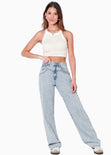 Crop top halter sin mangas y con cruce en espalda color blanco, marfil para mujer - Flashy