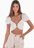 Crop top manga corta con aro en el escote color blanco, marfil para mujer - Flashy