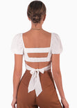 Crop top manga corta con espalda descubierta color blanco, marfil para mujer - Flashy