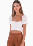 Crop top manga corta con espalda descubierta color blanco, marfil para mujer - Flashy