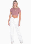Crop top manga corta con espalda descubierta color morado para mujer - Flashy