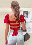 Crop top manga corta con espalda descubierta color rojo para mujer - Flashy