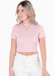 Crop top manga corta con espalda descubierta y anudado en contraste color rosado para mujer - Flashy