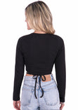Crop top manga larga con anudados color negro para mujer - Flashy