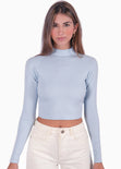 Crop top con cuello alto y espalda descubierta color azul para mujer - Flashy