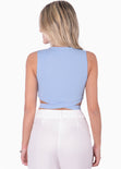 Crop top sin mangas con aberturas en costados color azul para mujer - Flashy