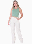 Crop top sin mangas con perlas color verde para mujer - Flashy