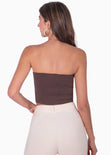 Crop top strapless con aro en escote color café para mujer - Flashy