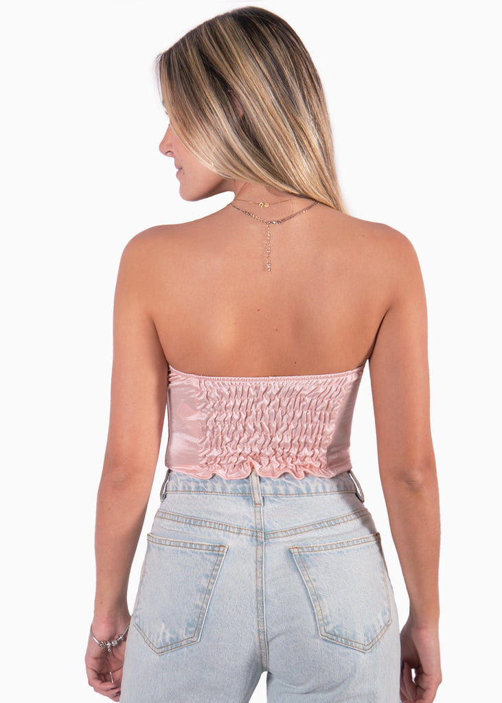 Crop top strapless con puntas color rosado para mujer - Flashy
