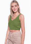 Crop top tejido con escote en v color verde para mujer - Flashy