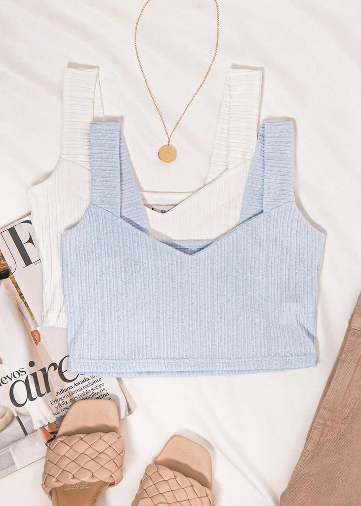 Crop top tejido de tiras con escote corazon color azul para mujer - Flashy
