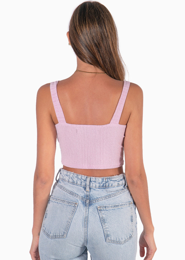 Crop top tejido de tiras con escote corazon color lila, morado para mujer - Flashy