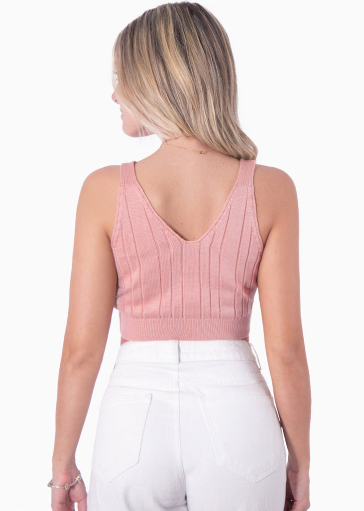 Crop top tejido de tiras con escote en v color rosado para mujer - Flashy