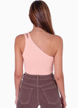 Crop top tejido de un solo hombro color rosado para mujer - Flashy