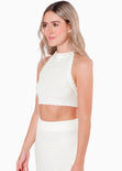 Crop top tejido tipo halter con espalda descubierta color blanco, marfil para mujer - Flashy