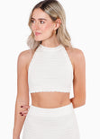 Crop top tejido tipo halter con espalda descubierta color blanco, marfil para mujer - Flashy
