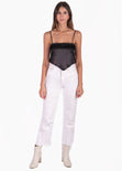 Crop top tipo pañoleta con perlas color negro para mujer - Flashy