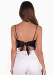 Crop top tipo pañoleta con perlas color negro para mujer - Flashy