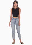 Crop top con espalda en encaje y anudado color negro para mujer - Flashy