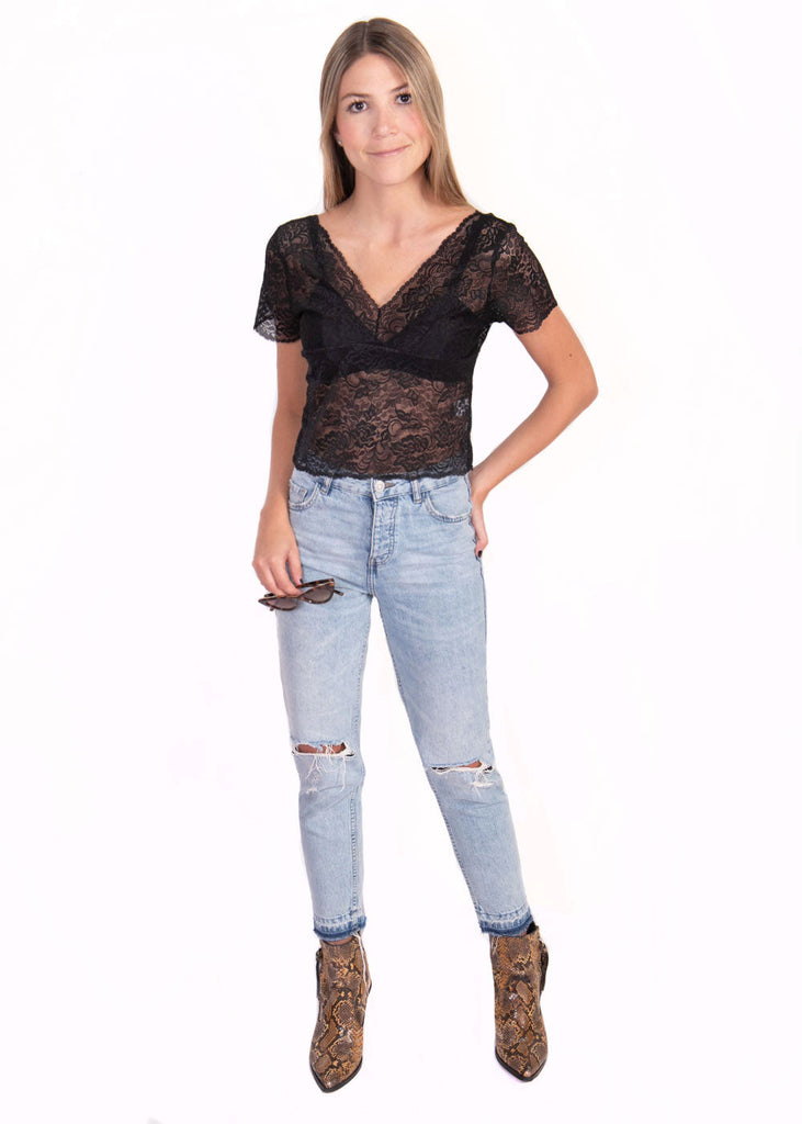 Blusa crop de encaje para mujer - Flashy