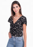 Blusa cruzada con estampado de puntos para mujer - Flashy