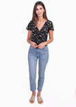 Blusa cruzada con estampado de puntos para mujer - Flashy