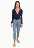 Blusa manga larga con escote de encaje para mujer - Flashy