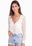 Blusa manga larga con tela de encaje para mujer - Flashy