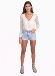 Blusa manga larga con tela de encaje para mujer - Flashy