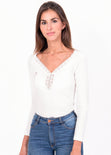 Blusa manga larga con detalle en escote para mujer - Flashy