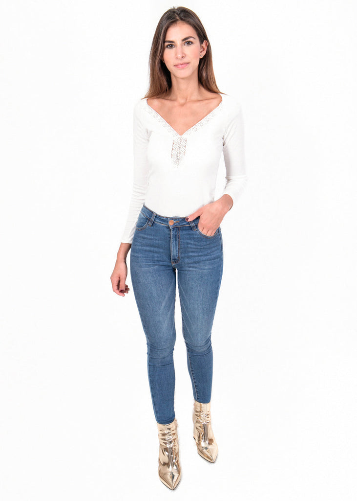 Blusa manga larga con detalle en escote para mujer - Flashy